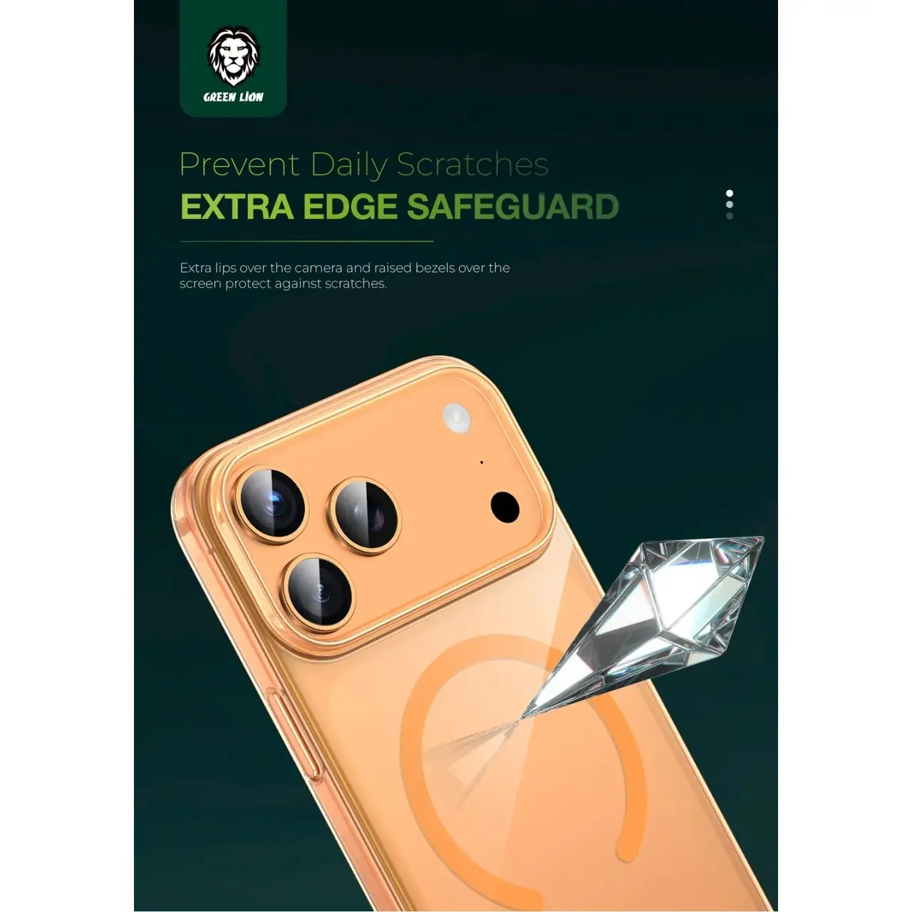 قاب اورجینال شفاف Green Lion Magsafe Delgado مدل Apple iPhone 17 Pro Max - نارنجی (پک دار)